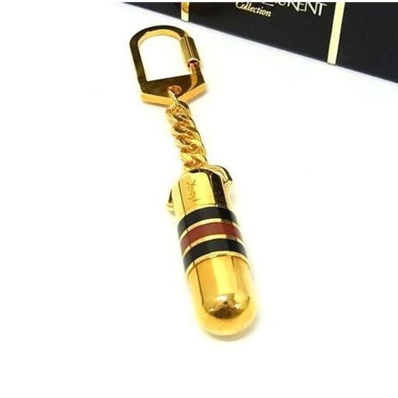 Auth Yves Saint Laurent Keyring Pillcase Red/Black